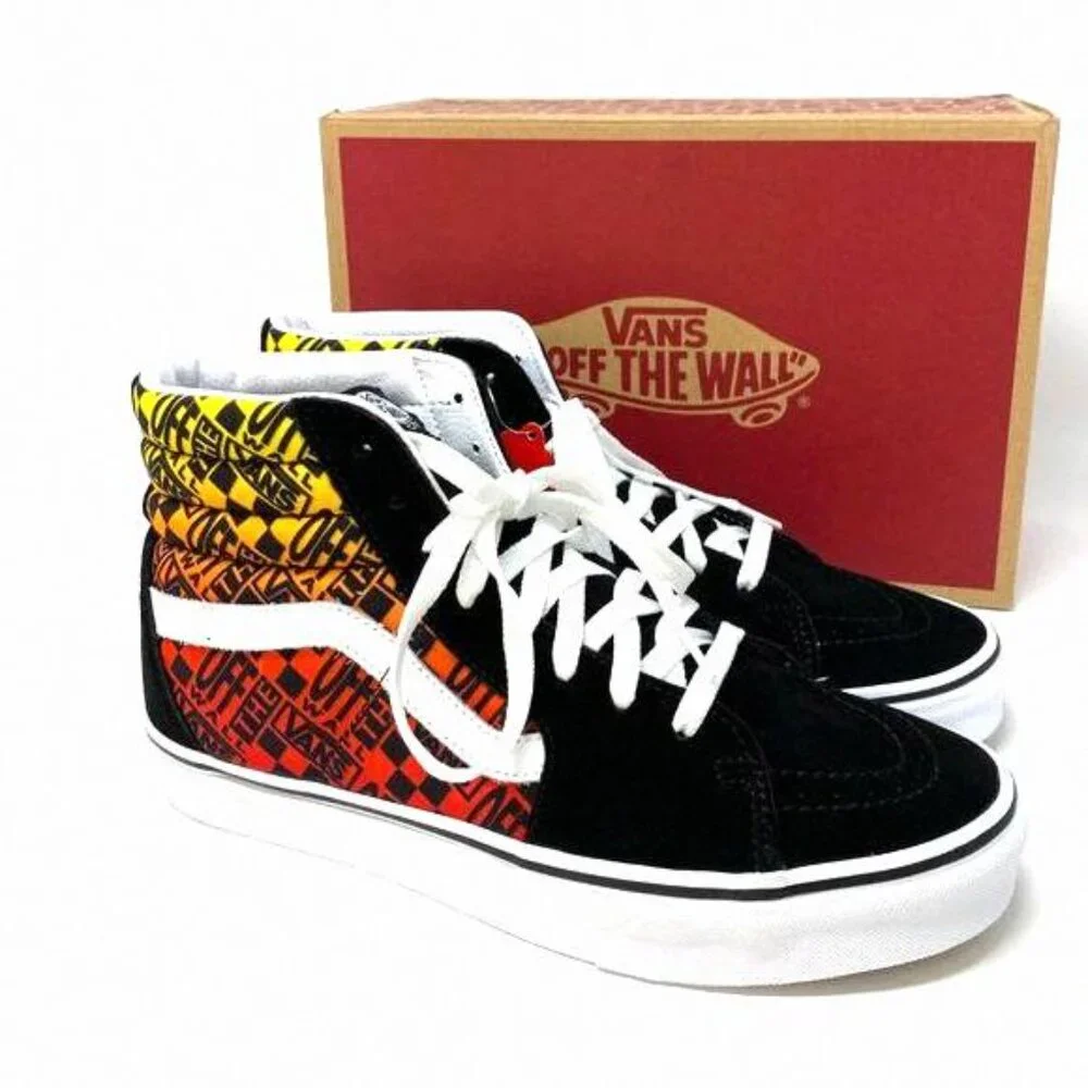 VANS Sk8-HI Logo Flame Suede Canvas Black Skate VN0A4U3C2N5 Size Women's Shoes